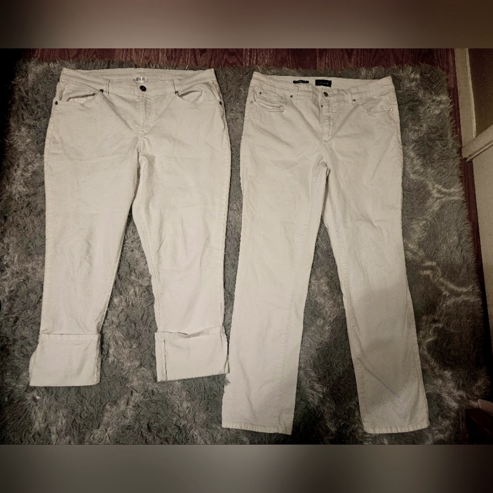 Womens White Stretch Pants Size 14 Lot. 2 Pairs. *Charter Club & Venus Brand*